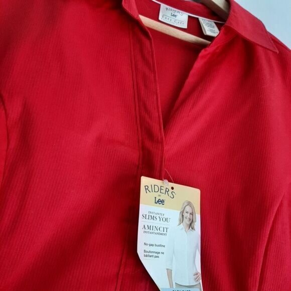 RIDERS by LEE RED / Easy Care Button Down Shirt Top Tonal Stripe Red Sz XL - Picture 7 of 14